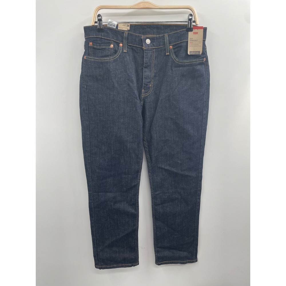 Levi's 514 Jeans Men 33x30 Blue Denim Dark Wash Stretch Straight Fit Zip Fly NWT